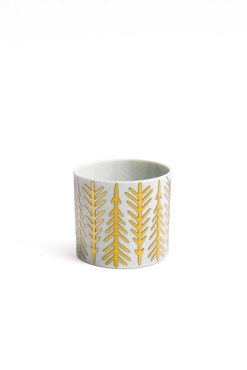 White Porcelain Candle Holder with Golden Tree Pattern
