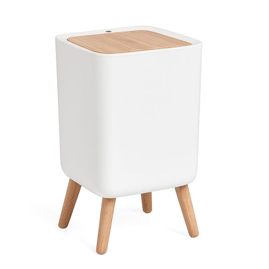 Modern White Waste Bin with Wooden Legs