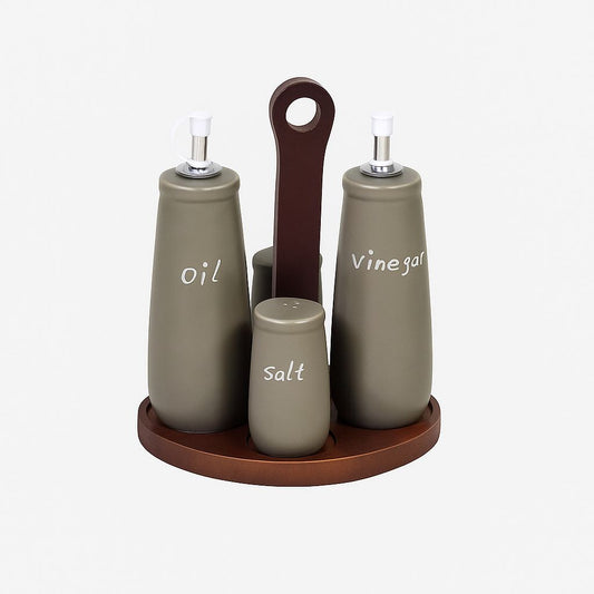 Oil, Vinegar & Salt Dispenser Set with Wooden Stand
