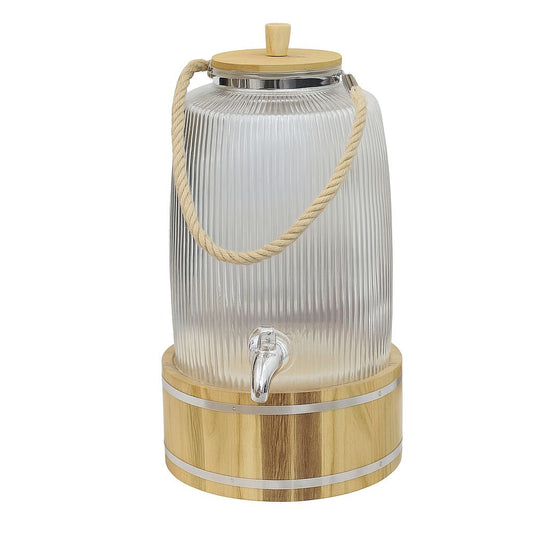 Textured Glass Beverage Barrel – With Rope Handle & Wooden Base