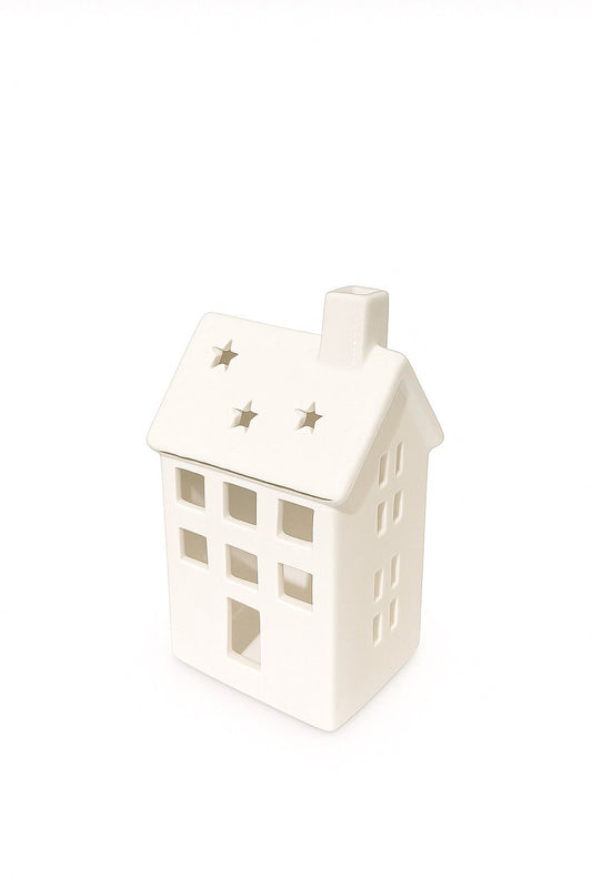 Porcelain House Lantern with Star Cutouts