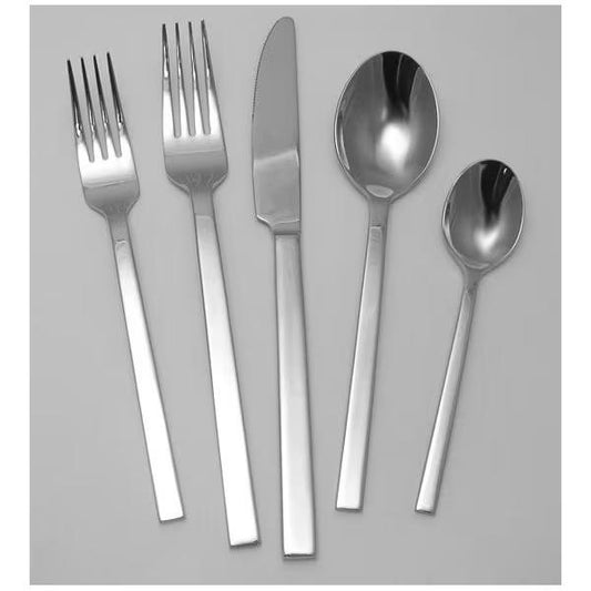 5-Piece Silver Stainless Steel Flatware Set – Modern Minimalist Design
