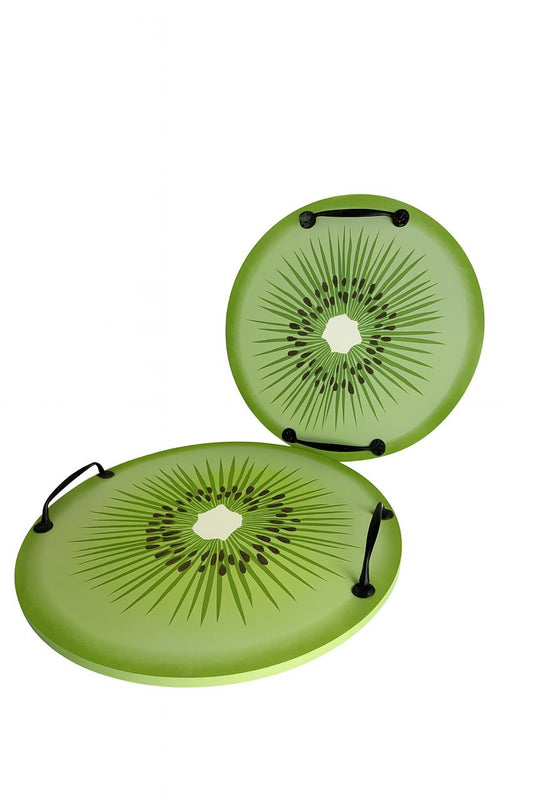 Round Serving Tray Set – Kiwi Design (2 Pieces)