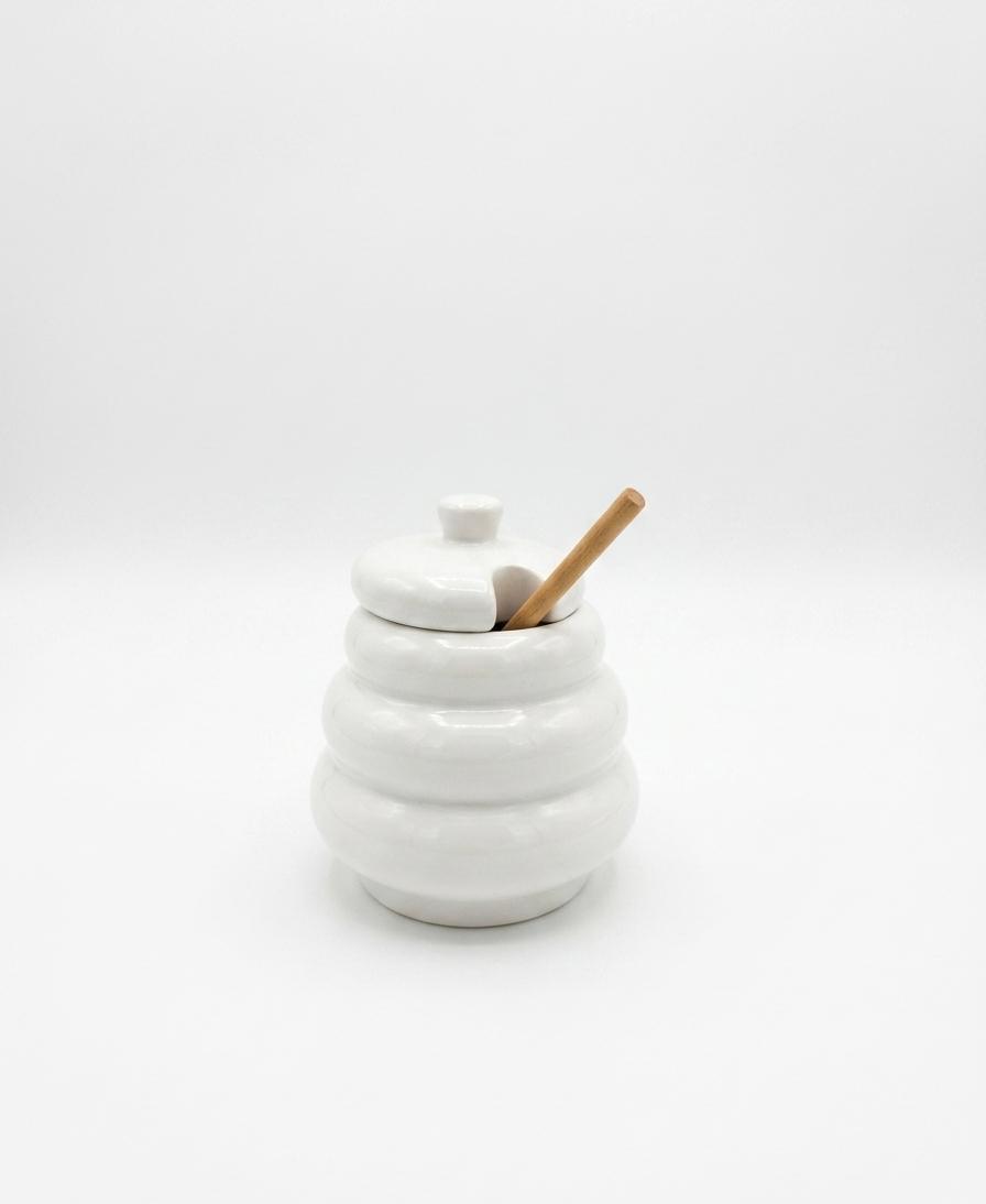 Ceramic Honey Pot with Wooden Dipper