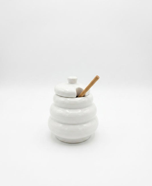 Ceramic Honey Pot with Wooden Dipper