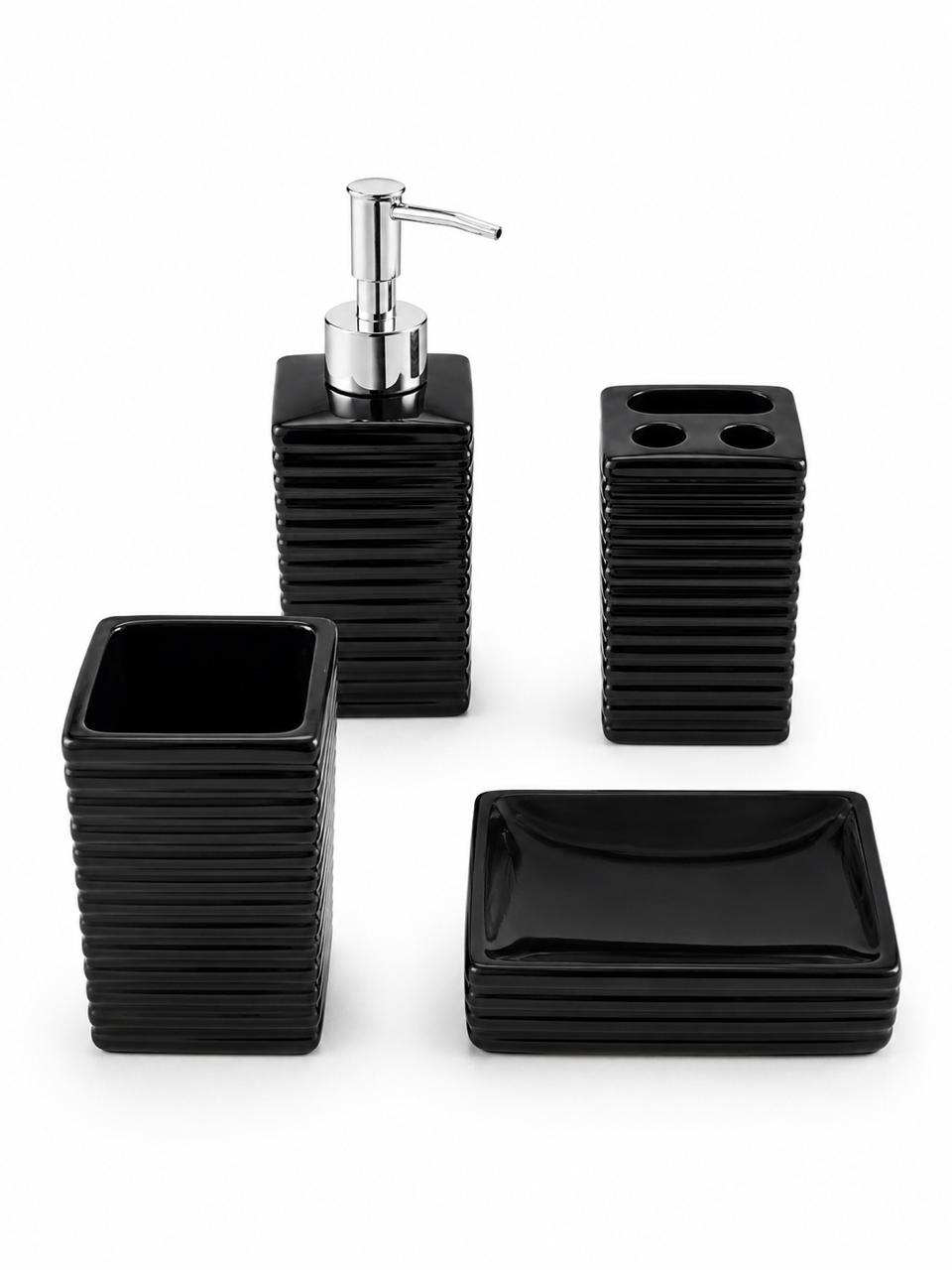 Black Ribbed Bathroom Accessory Set