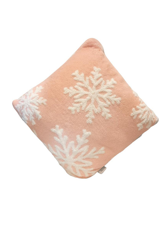 Peach Cushion with White Snowflakes