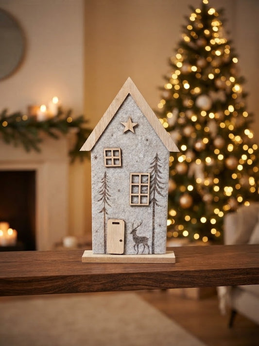 Wooden and Felt Winter House Figurine