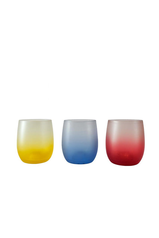 Set of 6 Gradient Glass Tumblers – Yellow, Blue & Red