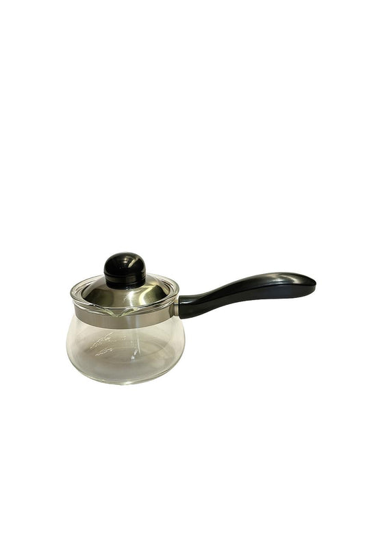 Glass Saucepan with Stainless Steel Lid and Black Handle