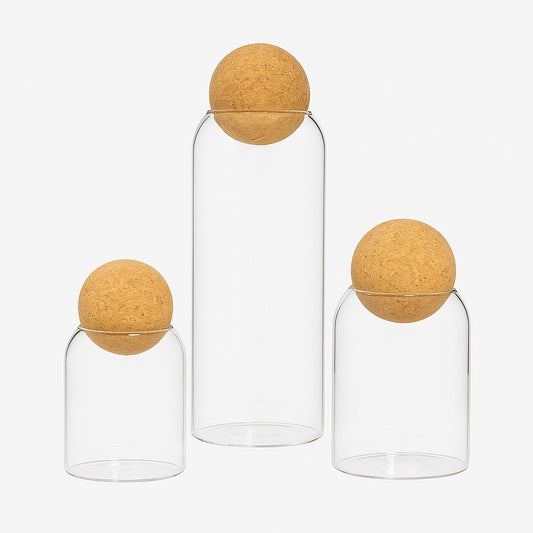 Glass Storage Jar Set with Cork Ball Lids