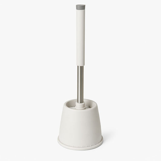 Modern White Toilet Brush with Silicone Bristles & Holder