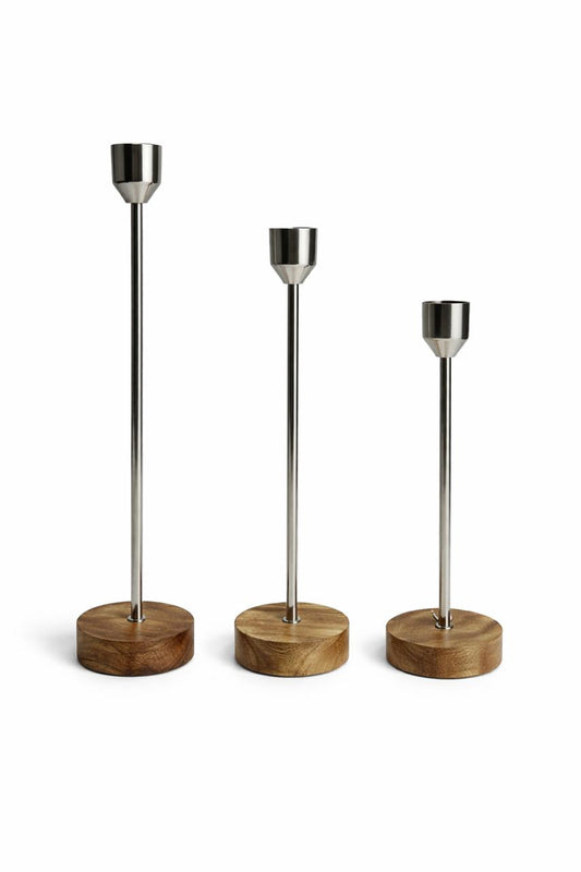 Modern Wood Base Candle Holder Set