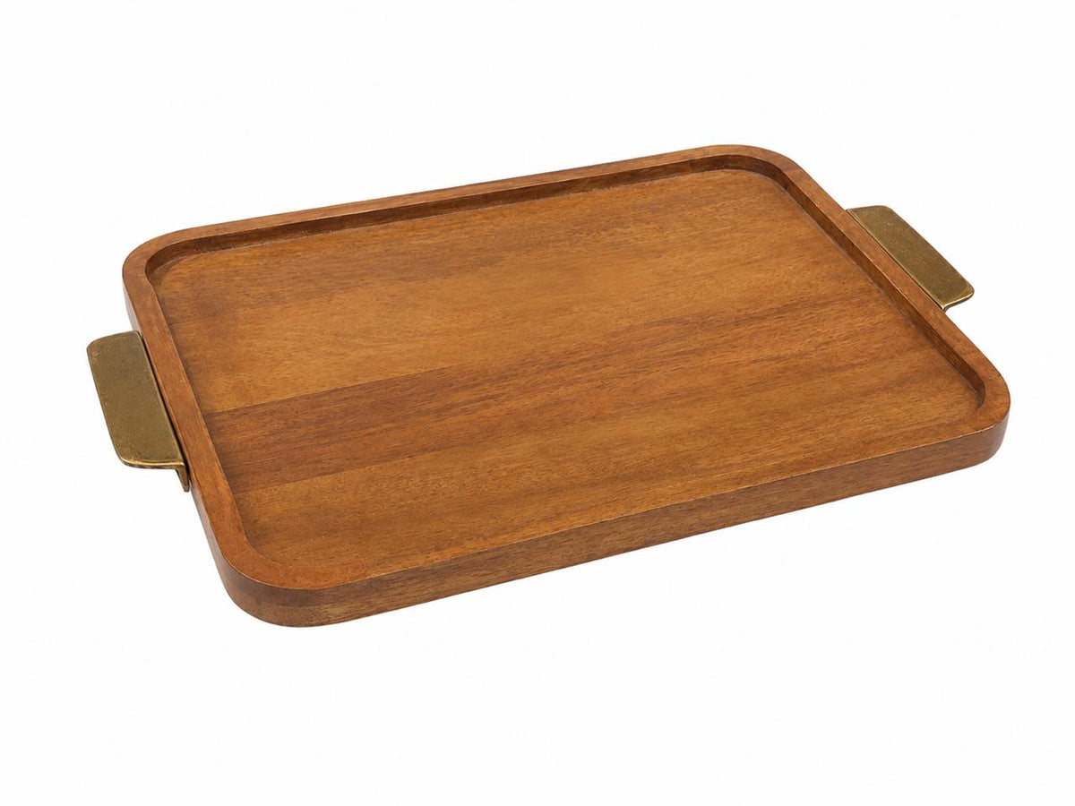 Rectangular Wooden Serving Tray with Gold Handles - 42*30cm