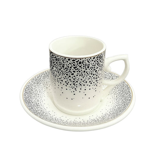 Black Dot Turkish Coffee Set – 6 Cups with Plates