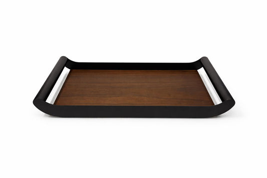 Wooden Serving Tray with Curved Black Handles