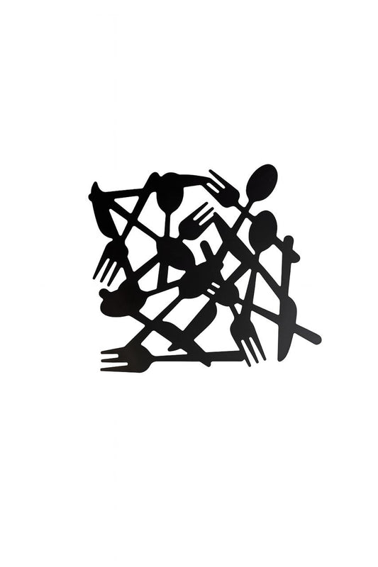 Black Cutlery Design Trivet – Heat-Resistant Kitchen Accessory