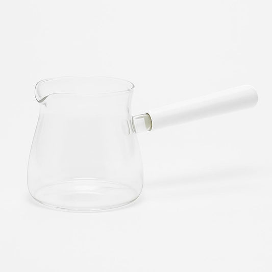 Glass Turkish Coffee Pot with White Handle