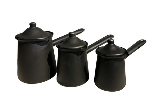 Set of 3 Matte Black Turkish Coffee Pots with Lids