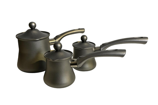 Elegant Metallic Turkish Coffee Pot Set – 3 Pieces