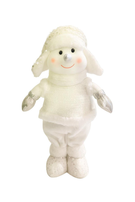 White Snowman Doll with Silver Mittens