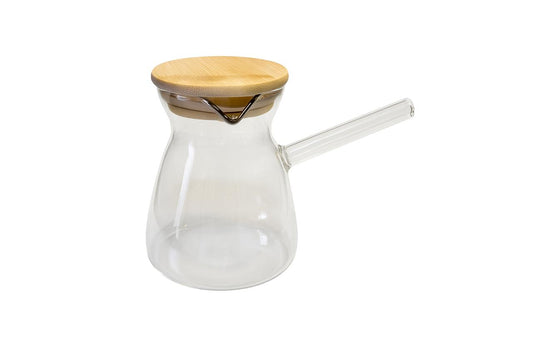 Minimalist gold Glass Turkish Coffee Pot with Bamboo Lid