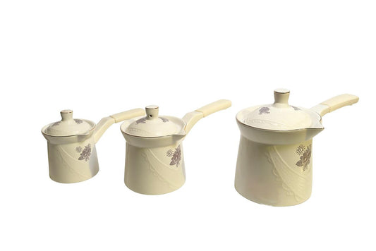 Elegant Cream Floral Turkish Coffee Pot Set – 3 Pieces