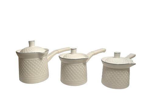 Textured Cream Turkish Coffee Pot Set – 3 Pieces