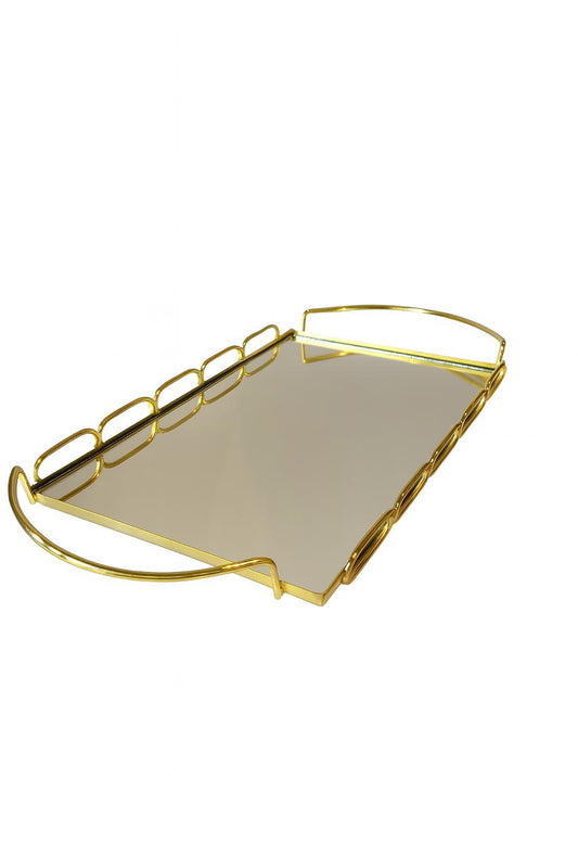 Rectangular Gold Mirror Tray with Elegant Handles