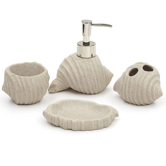 Beige Seashell Bathroom Accessory Set – 4 Pieces