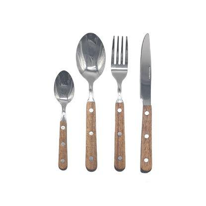 24-Piece Stainless Steel Flatware Set with Wooden Handles – Rustic Charm