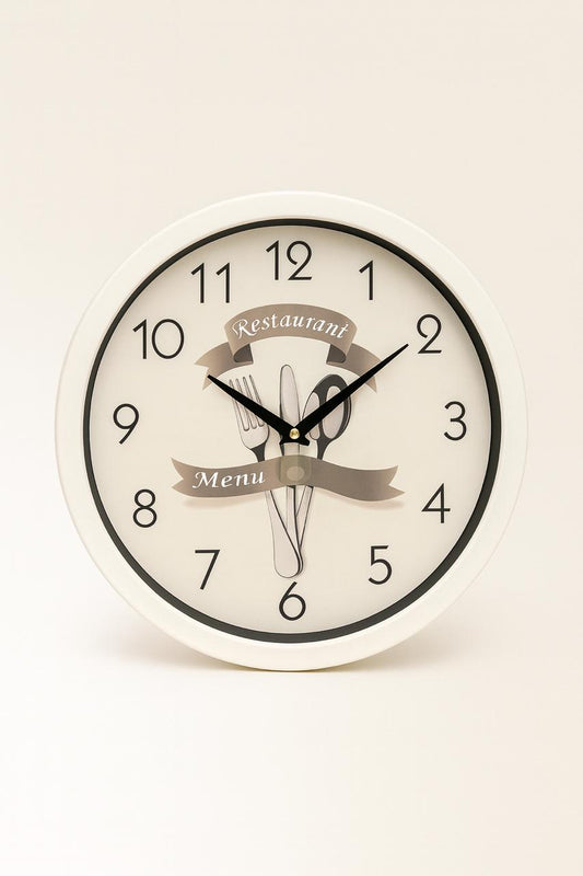 Restaurant-Themed Wall Clock – White Frame