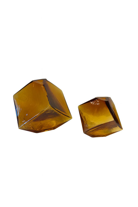 Amber Geometric vase Glass Decor Set (2 Pieces)