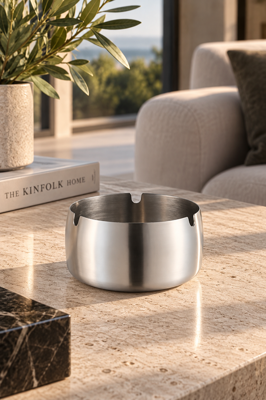 Polished Stainless Steel Ashtray – Deep Bowl Design