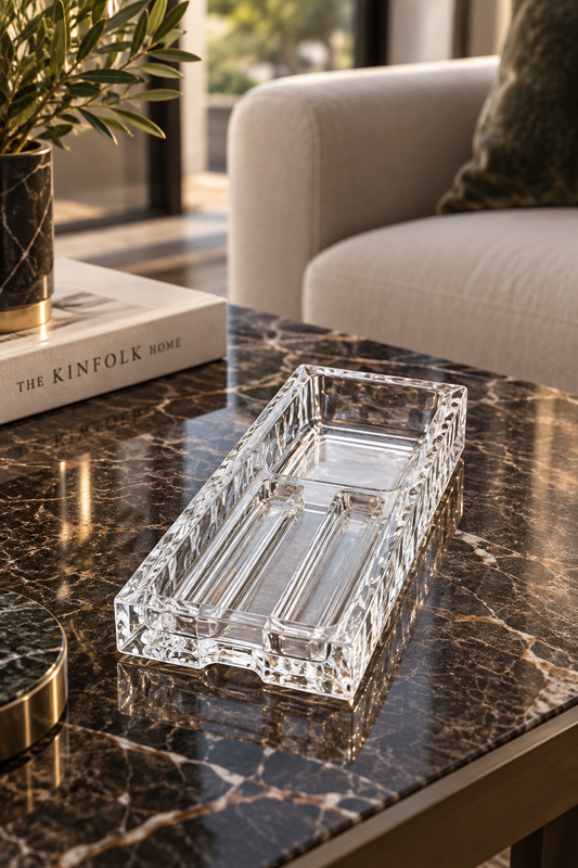 Rectangular Crystal Ashtray – Bold Lines, Pure Shine