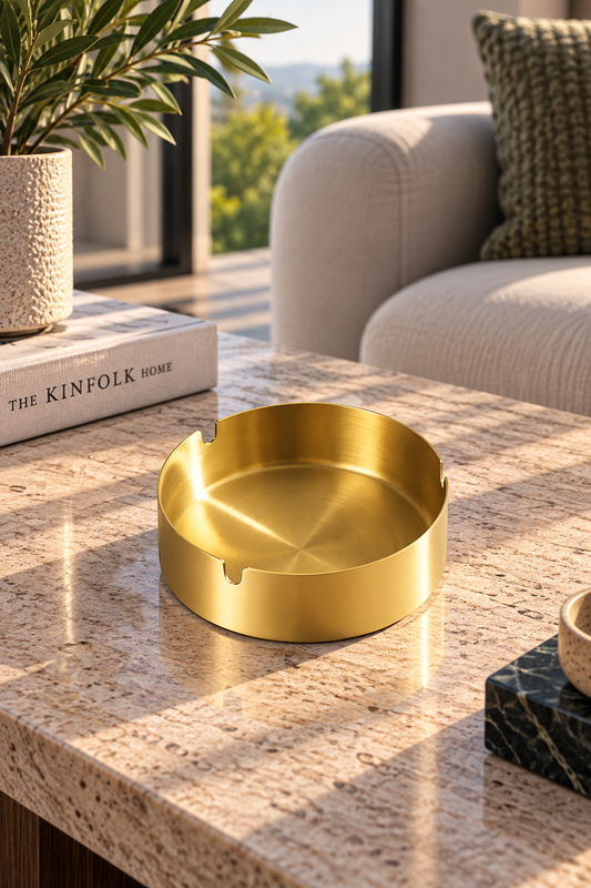 Brushed Gold Stainless Steel Ashtray – Modern Luxury for Indoors & Outdoors