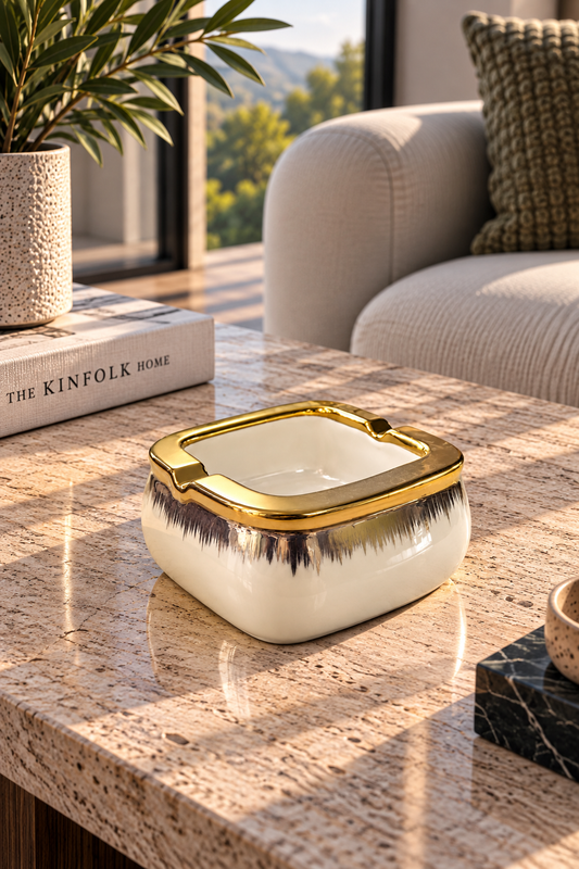 Modern Ashtray Set with Gold Rim