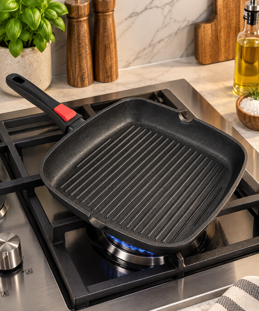 Square Non-Stick Grill Pan with Glass Lid – GeBe Collection