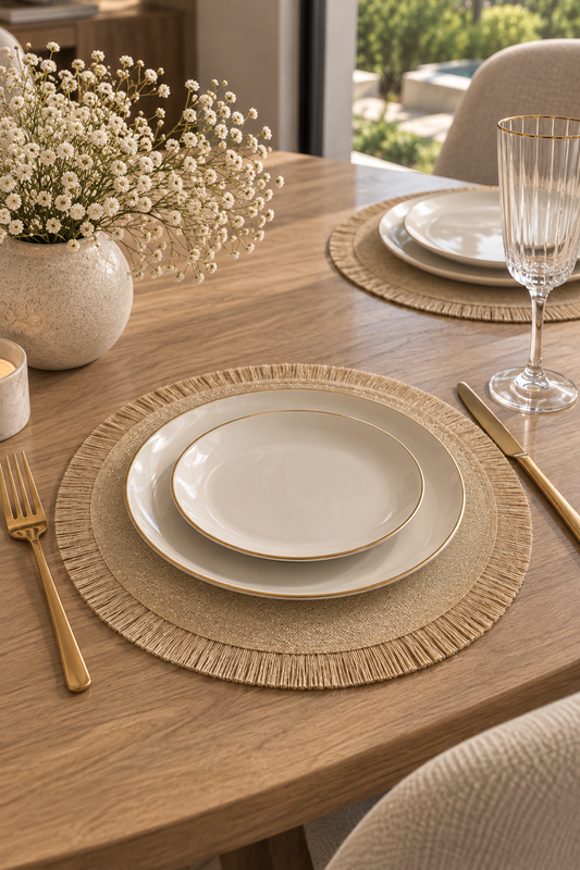 Round Fabric Placemat with Fringe Edge