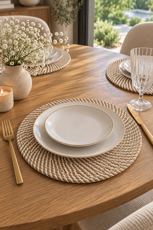 Rustic Woven Round Placemat - Set of 6 - 35cm