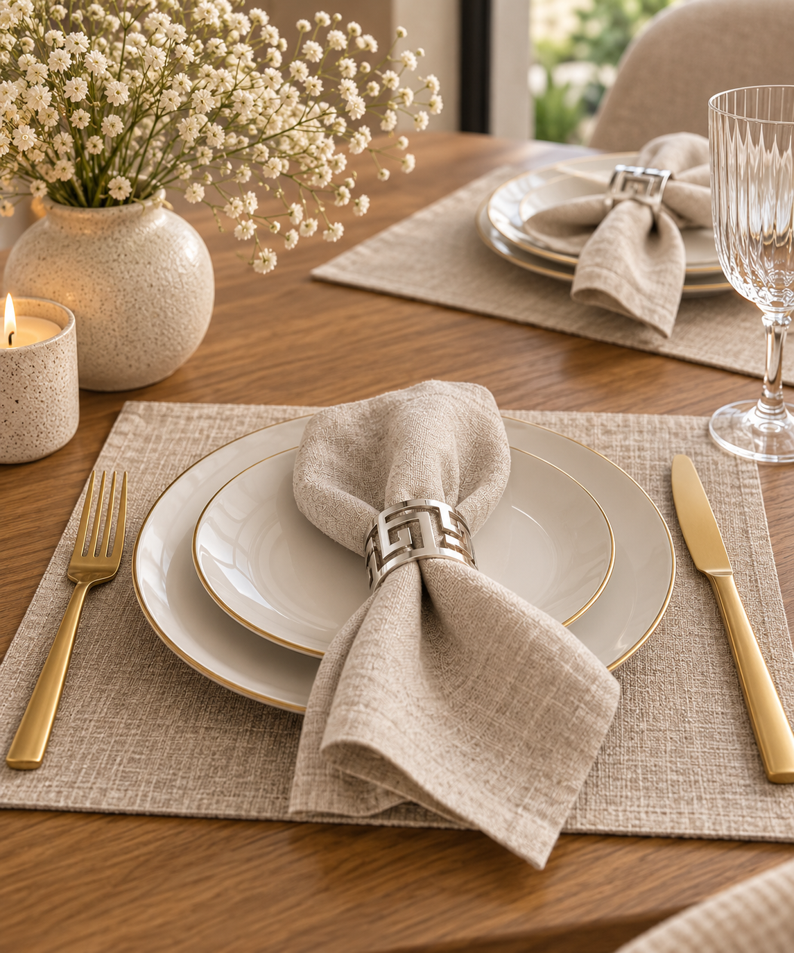 Greek Key Silver Napkin Rings – Set of 4