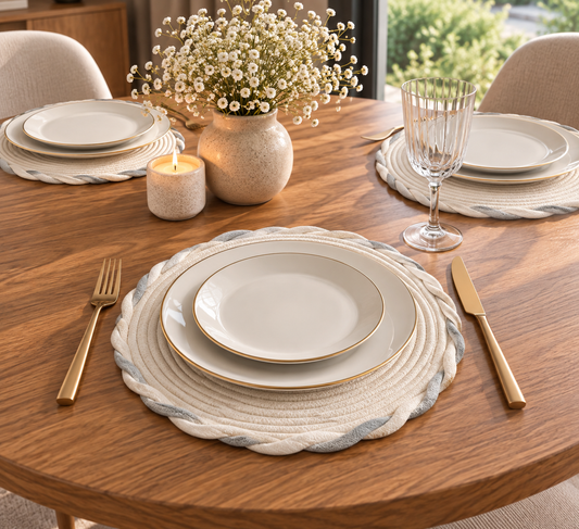 Ivory Swirl-Edge Braided Placemat - Set of 6