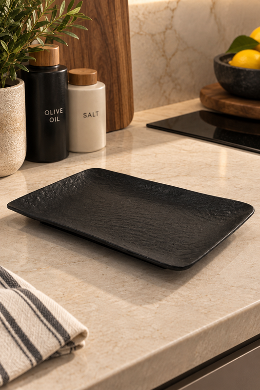 Rectangular Black Melamine Serving Tray