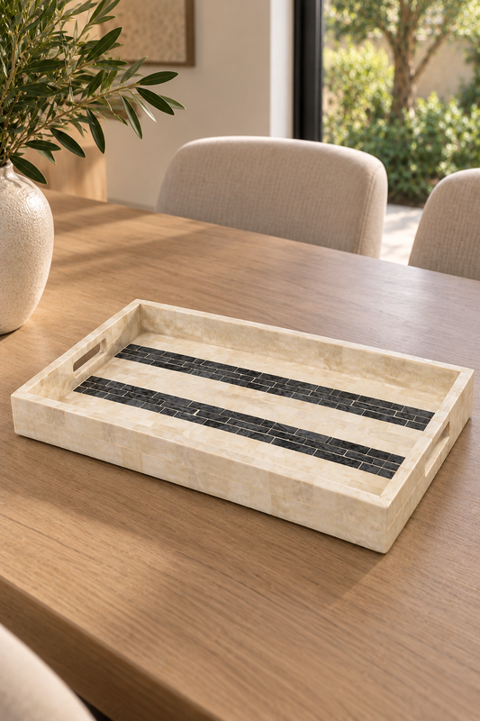 Handcrafted Stone Serving Tray with Black Inlay