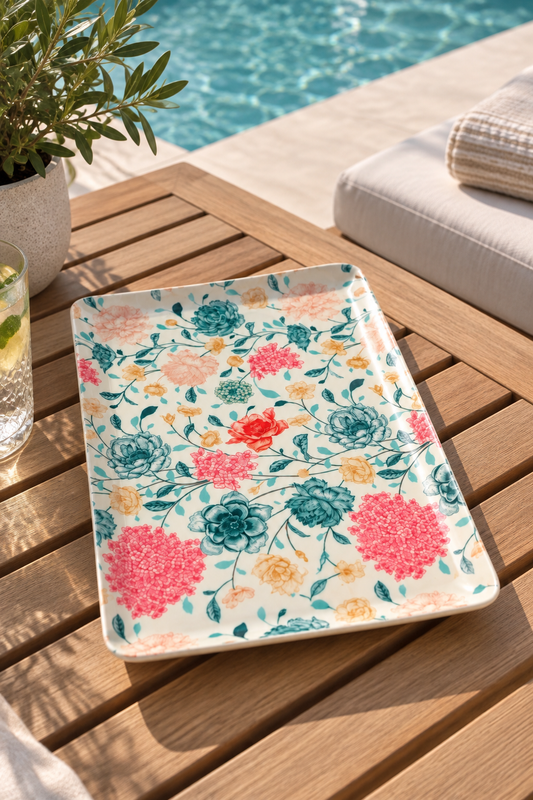 Floral Rectangular Serving Tray