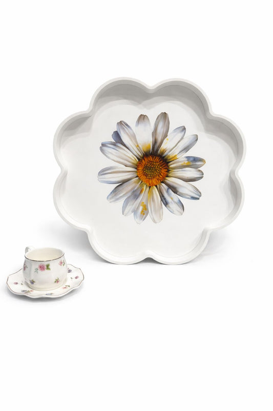 Floral Coffee Cup Set with Decorative Serving Tray