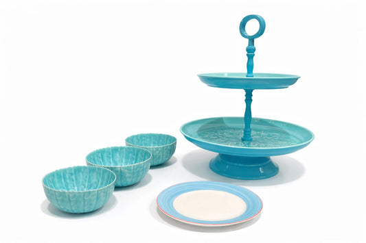 Turquoise Dessert Serving Set with Stand & Plates