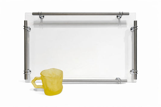 Modern Glass Serving Tray with Yellow Cups Set