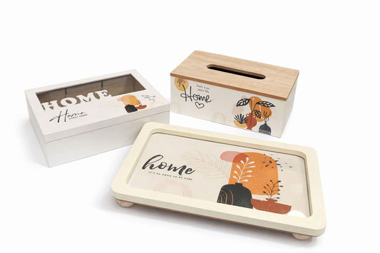 3-Piece Home Essentials Set – Tray, Tea Box & Tissue Box