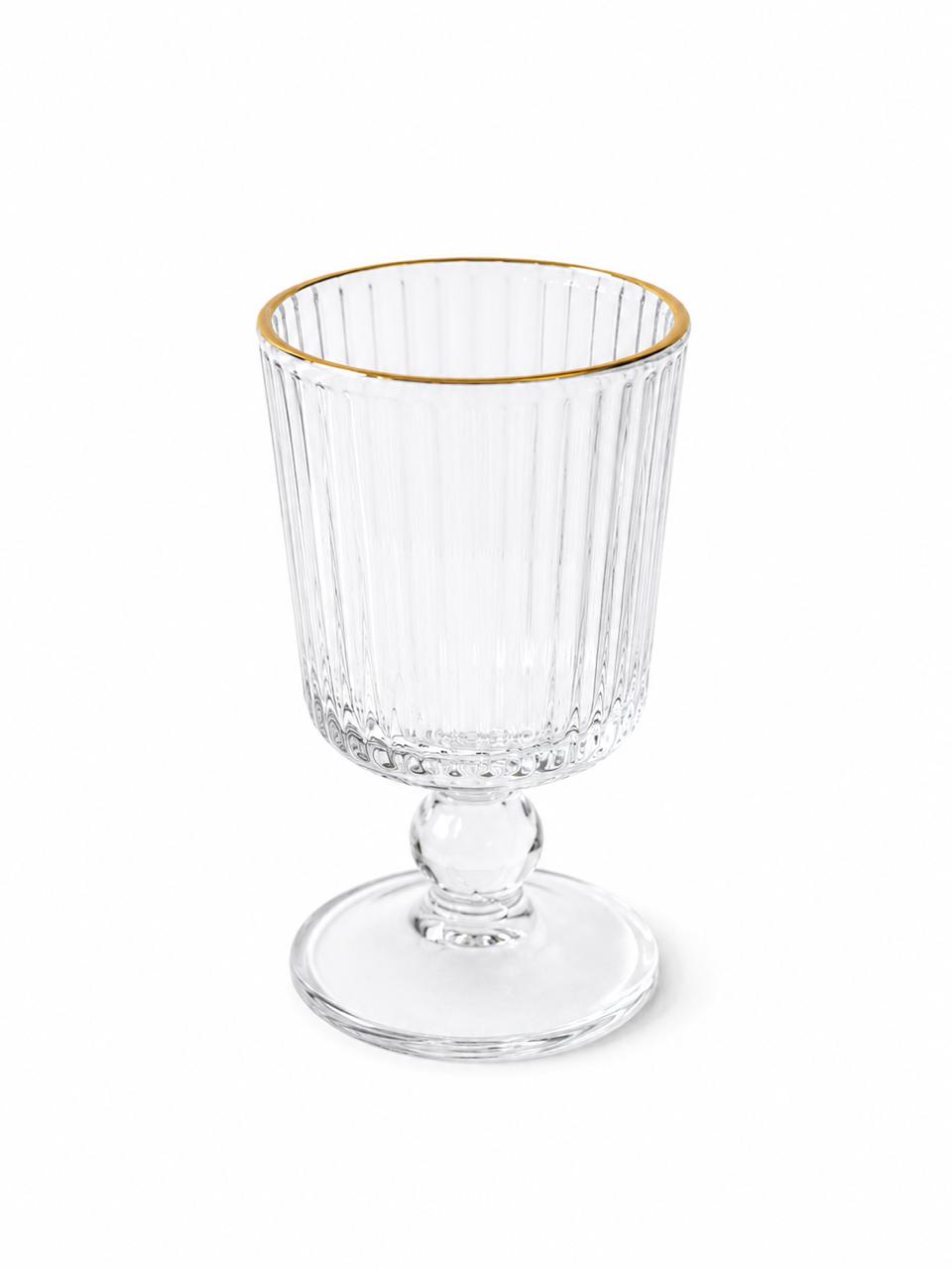 Elegant Ribbed Glass Goblet with Gold Rim